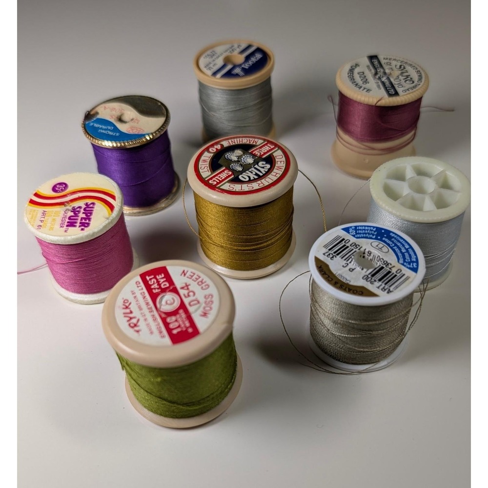 Vintage Sewing Thread Lot 8 Spools Sylko J&P Coats Tootal Mercerized Cotton Mix‎